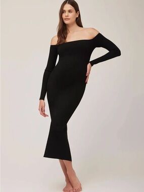 Bumpsuit Sculpting Ribbed Off the Shoulder Dress